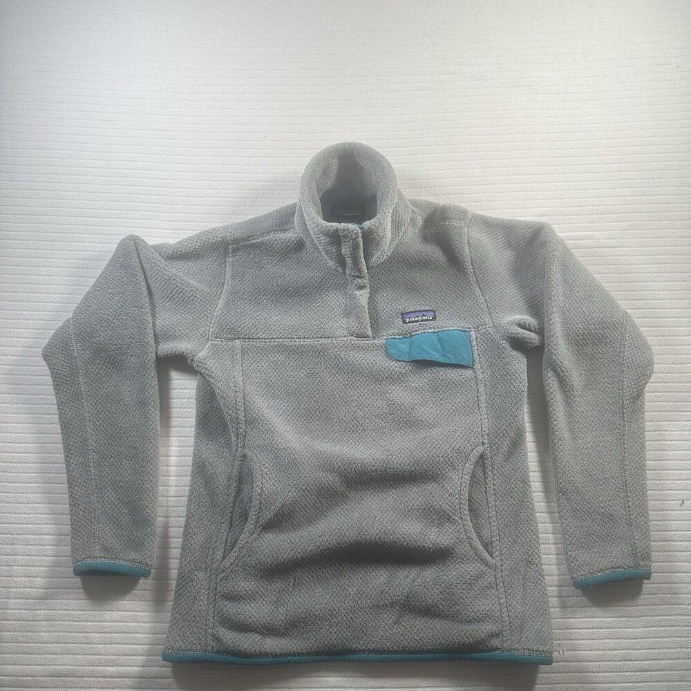 Patagonia Women’s M Fleece Pullover Gray Teal Trim 1/4 Zip